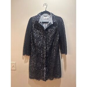 Vineyard Vines Hadley Lace Shirt Dress Blk Button 3/4 Sleeve Lined Elegant Sz 4